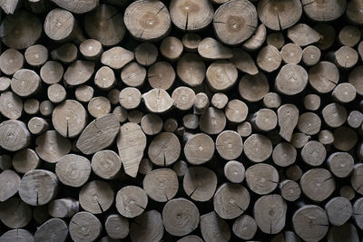 Full frame shot of stacked logs