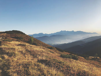 Scenic view of mountains against clear sky