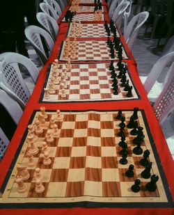 High angle view of chess board