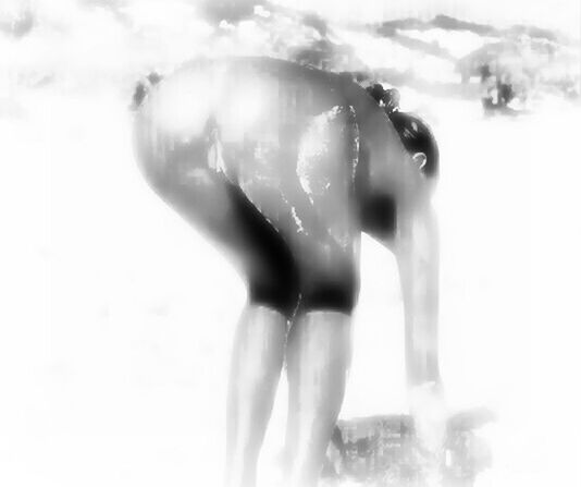 studio shot, lifestyles, motion, white background, close-up, human representation, water, leisure activity, splashing, person, young adult, side view, front view, standing, shirtless, focus on foreground, reflection, art