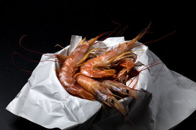 High angle view of dead fish on table