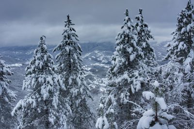 Scenic view of snow covered mountains against sky