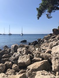 Scenic view of sea against clear sky