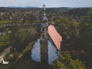 High angle view of buildings in city