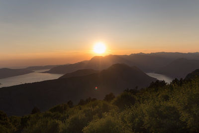 Scenic view of silhouette mountains against sky during sunset