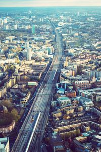 High angle view of buildings in city