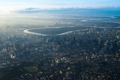 High angle view of city against sky