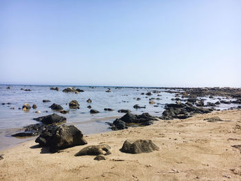 Scenic view of sea against clear sky