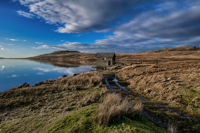 Scenic view of landscape against cloudy sky