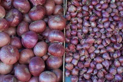 Full frame shot of onions in market