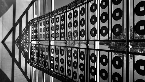 Close-up of text on railing