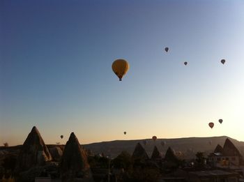 Low angle view of hot air balloons