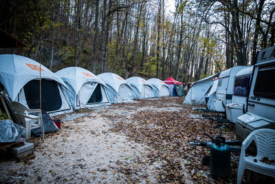 Panoramic shot of tent on field in forest