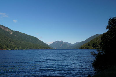 Scenic view of lake against blue sky