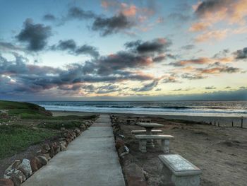Scenic view of sea against cloudy sky