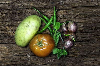 High angle view of fruits on table