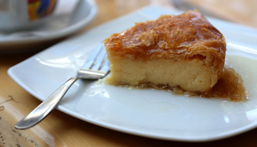 Close-up of dessert in plate on table