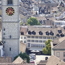 High angle view of buildings in city