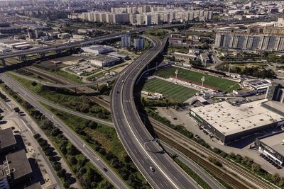 High angle view of highway in city