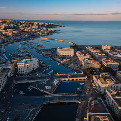 High angle view of buildings in city