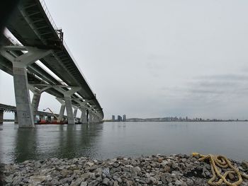 Bridge over river against sky