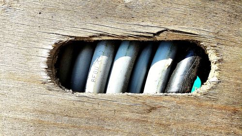 Close-up of hole on window