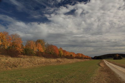 Road amidst field against sky