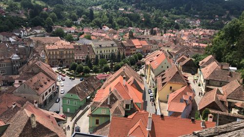 High angle view of buildings in city