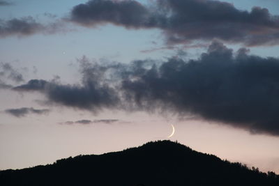 Silhouette of mountain against cloudy sky