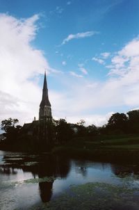 High angle view of church against sky