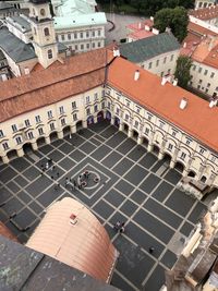 High angle view of buildings in town