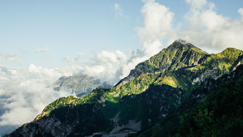 Panoramic view of volcanic mountain against sky