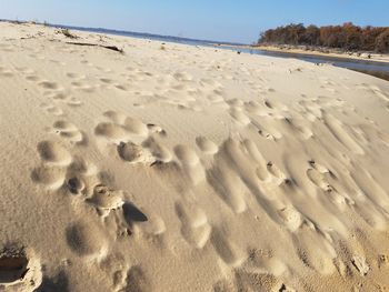 Footprints on shore at beach