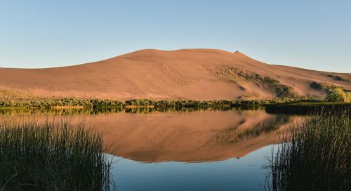 Scenic view of lake against clear sky