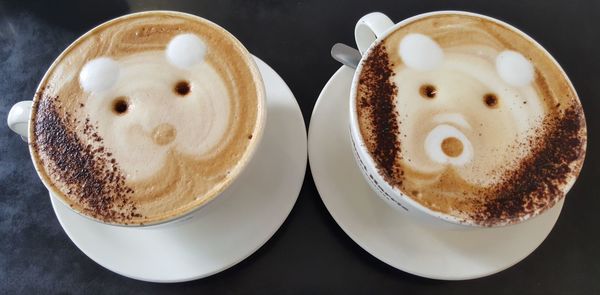 High angle view of coffee on table