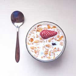 Directly above shot of breakfast served on table