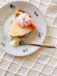 High angle view of cake in plate on table