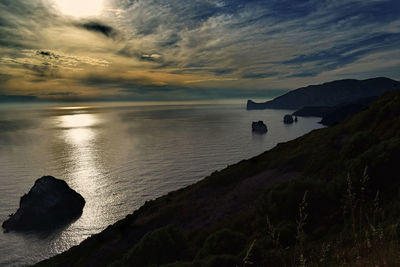 Scenic view of sea against sky during sunset