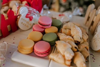 High angle view of dessert on table