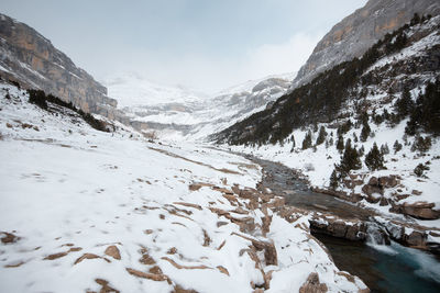 Scenic view of snowcapped mountains against sky