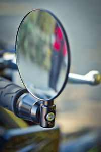 Close-up of motorcycle side-view mirror