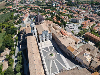 High angle view of buildings in city