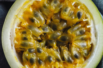 High angle view of bananas in bowl on table