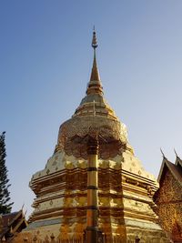 Low angle view of pagoda against sky