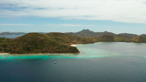 Group tropical islands with white sand beach and blue clear water. aerial view seascape 