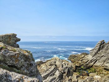 Scenic view of sea against clear blue sky