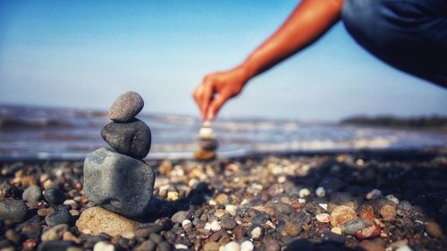 Surface level of stones on beach