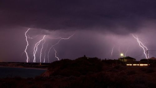 Lightning in sky at night