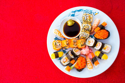 Directly above shot of breakfast served on table