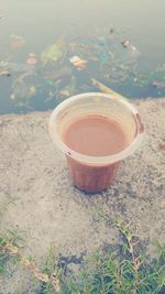 High angle view of tea cup